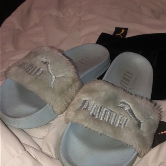 Light blue fenty slides